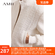 amii2024年冬款立领宽肩香风，粗花呢短外套女小个子，拉链夹克上衣