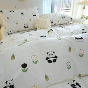 国潮熊猫纯棉床单单件，被套1.51.82.0枕套全棉，加密厚斜纹可爱萌萌