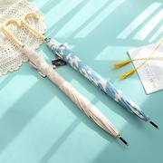 日本遮光防紫外线遮阳伞黑胶UPF50+太阳伞木柄防风长柄雨伞晴