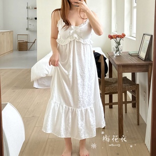 2024韩国lunaluz甜美性感V领吊带裙短裤睡衣套装有胸垫女夏纯白色