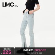 lincchic金羽杰牛仔裤女高腰，宽松直筒喇叭牛仔裤女春秋s228je333y