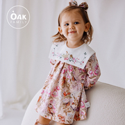 oakfamily儿童长袖连衣裙，女2024春装宝宝碎花，小女孩公主裙子