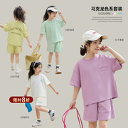 陈大猪童装女童运动套装，夏季2024洋气儿童短袖，t恤短裤两件套