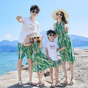 度假波西米亚沙滩亲子装夏装潮母女母子一家三四口短袖连衣裙