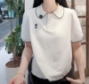 韩系刺绣猫咪短袖娃娃，领衬衫2024夏季花边polot恤显瘦上衣女