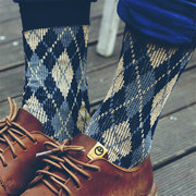 3双装男士商务袜子菱形，格子英伦复古中筒袜，潮流基础搭配袜