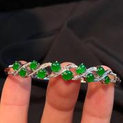 天然A货翡翠手镯玻璃老坑种正阳绿时尚手镯18K金钻石手镯翡翠手环