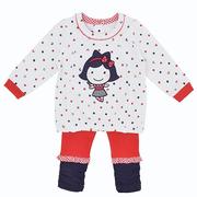 原-韩版春秋女童长袖白色，波点纯棉t恤宝宝，打底裤红色长裤套装