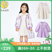 安奈儿童装2023秋季女小童棉质长袖连衣裙XG333517
