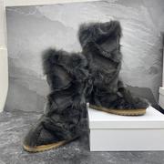 雪地靴女2023冬季皮毛一体加厚保暖防滑长筒时尚狐狸毛毛女靴