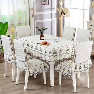 餐桌布椅套椅垫套装茶几，圆桌长方形布艺餐桌椅套，防滑桌罩现代简约