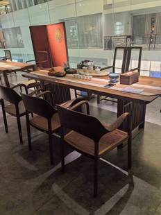 新中式黑胡桃实木茶桌椅组合办公室，别墅设计师岩板泡茶桌高端定制