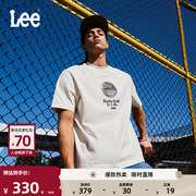 Lee24春夏舒适版篮球元素设计图案米白色圆领男短袖T恤休闲潮