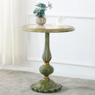 地中海圆形沙发边几角几美式彩绘，休闲桌欧式复古绿色花几圆桌3209