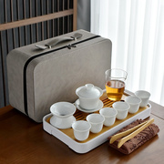 高白瓷茶艺旅行茶具套装简约盖碗泡茶便携收纳家用干泡茶盘可定制