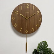 北欧轻奢胡桃木质挂钟个性创意，艺术时钟简约时尚，客厅装饰静音钟表