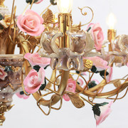 杰瑞唐宝法式全铜吊灯田园，花朵欧式陶瓷，别墅客u厅卧室创意灯具