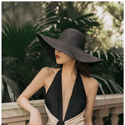 帽子女韩版休闲大檐光板遮阳帽，时尚潮搭圆顶，度假沙滩帽可折叠草帽
