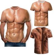 腹肌衣创意搞笑猛男肉，奇葩衣服潮男短袖t恤3d立体图案个性假胸衫