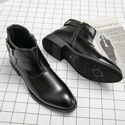 男士切尔西靴尖头马丁靴高帮皮鞋，内增高韩版英伦短靴发型师皮靴子