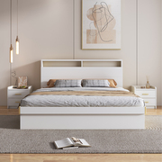 奶油风纯实木床简约现代一米八双人主卧大床排骨架白色收纳储物床