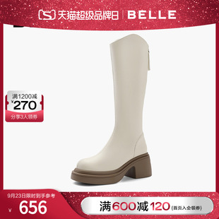 百丽瘦瘦弹力靴女靴2023冬季长筒，靴子高长靴(高长靴)骑士靴a2u1ddg3预
