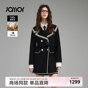 商场同款Jamor简约双面尼大衣甜美海军领学院风JAS383028加末