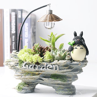 卡通龙猫树脂花盆透气大号桌面，净化空气装饰绿植，花卉个性创意摆件