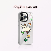 lanwk适用于iphone15promax手机壳创意高端苹果14pro卡通，玻璃镜面13带磁吸超薄防摔15快乐飞狗可爱保护套