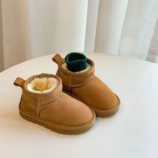 儿童雪地靴真皮2022冬季女童，加厚加绒宝宝，短靴子男童保暖棉鞋