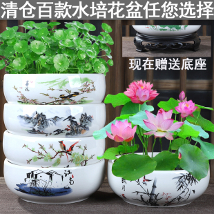 花盆陶瓷水仙花水养铜钱草睡莲碗莲金钱草无孔植物一叶莲大口径盆