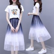 小个子连衣裙2023流行夏天T恤网纱两件套装裙子仙女超仙森系