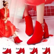 冬季婚鞋女冬2020年新娘鞋短靴加绒红色靴子粗跟婚靴结婚鞋子