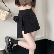 黑色短裙裤女春季2024蝴蝶结设计感高腰a字短裤小个子半身裙