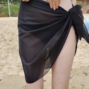 泳衣下半身遮挡围裙女夏季沙滩，防晒裹裙防走光性感比基尼外搭纱&