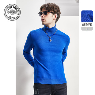 安杰安尼男装，冬款高领宝蓝色，修身男士羊毛衫衣aj813024501