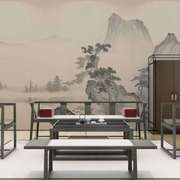 新中式水墨山水壁画客厅电视背景墙布沙发包厢酒楼轻奢定制壁布