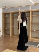 moment韩版chic设计感后背镂空绒料背心连衣长裙冬季气质时尚连身
