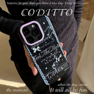 coditto黑色芭蕾双层印花适用iphone15promax手机壳，少女心苹果14promax高级感15pro14pro创意ins风13pro