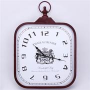 方形金属装饰挂钟 欧式乡村复古挂钟客厅单面钟表玻璃镜面装饰钟
