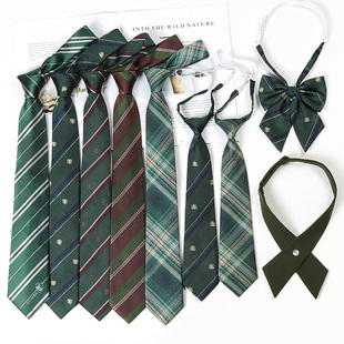 绿色领带懒人条纹免打日系学院风，衬衫配饰手，打领带学士服jk领结女