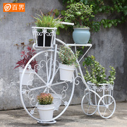 百界创意欧式自行车花架铁艺多层阳台庭院落地式花架子花园花盆架