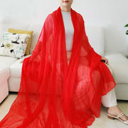 纯色雪纺沙滩巾女夏3米超大中国红丝巾长款红色纱巾百搭披肩围巾