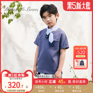 nicholasbears夏季男童短袖宝宝，设计感领带，t恤中大童休闲童装