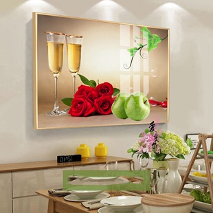 现代简约餐厅装饰画厨房壁画酒杯花卉有框画晶瓷水果墙挂画单幅画