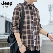 jeep吉普长袖衬衫男士春季潮流，休闲运动外套，宽松格子衬衣男装