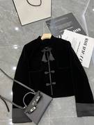 新中式国风唐装黑色丝绒短外套，女冬季今年流行高级感复古盘扣上衣