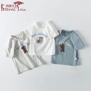 婴儿短袖t恤上衣纯棉夏季薄款半袖，女男宝宝夏装条纹蓝色白色中袖