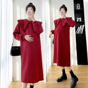孕妇装秋冬连衣裙网红时尚韩版过年娃娃领秋装加棉高级感长袖红色