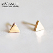 emanco欧美饰品韩版时尚流行三角形，耳钉不锈钢镀金耳饰钛钢耳环女